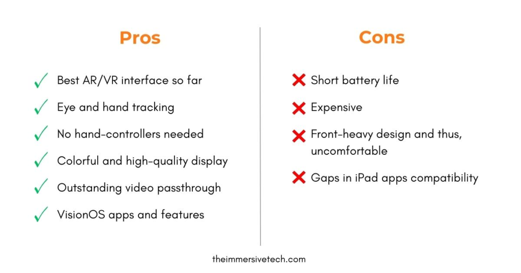 Pros and cons of using apple vision pro