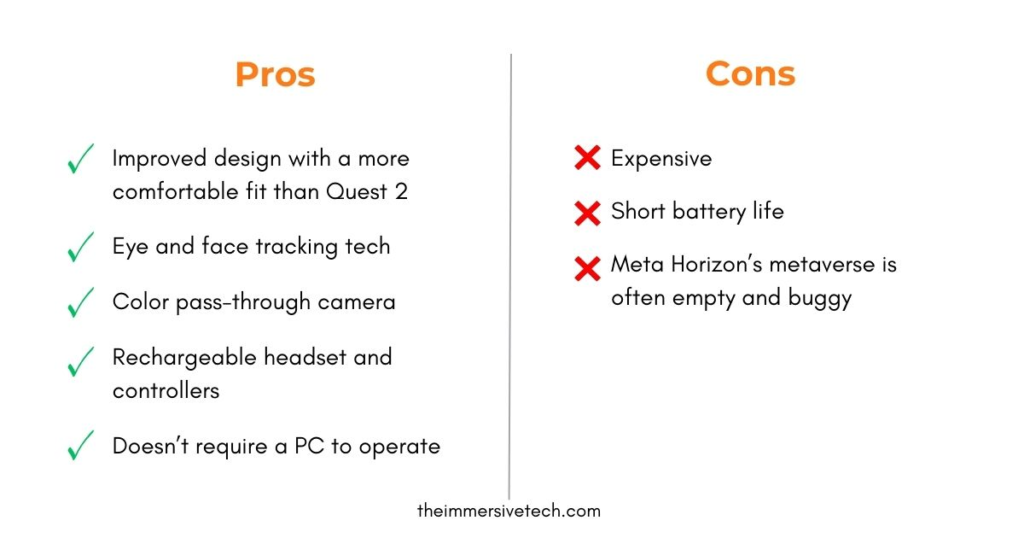 Pros and cons of using meta quest pro