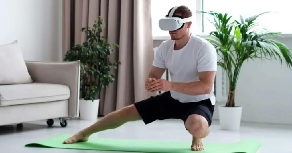 A Person Doing Stretches Wearing VR Headset