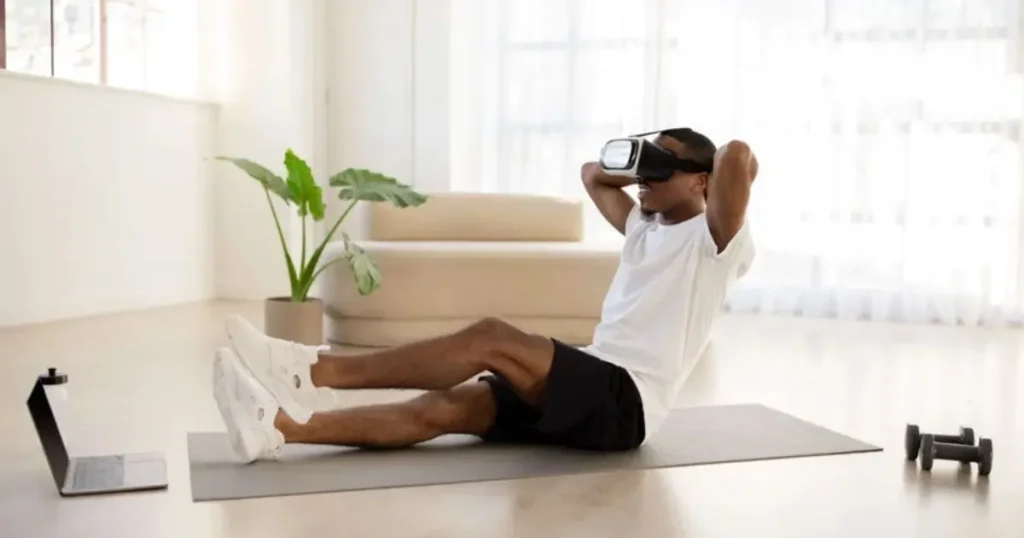 A person Doing a Workout wearing VR Headset