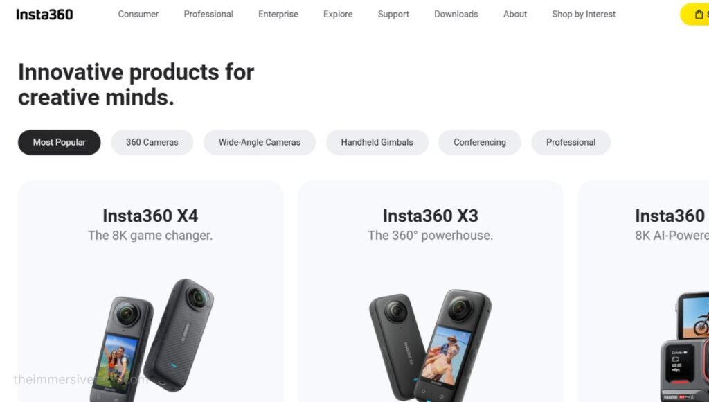 Insta360 VR Company Website’s homepage