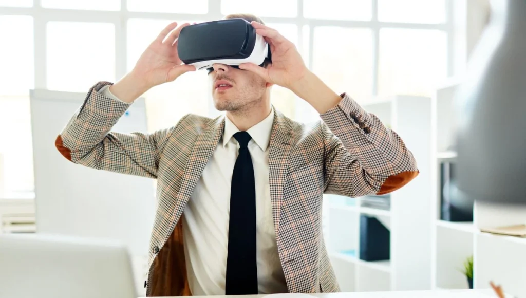 A man viewing Interior Design through VR Headset