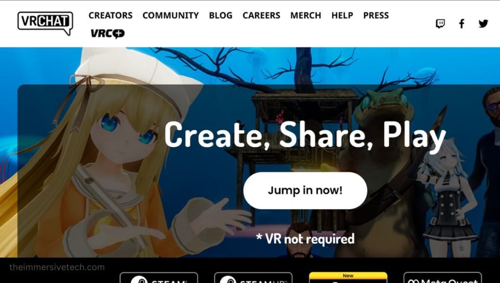 VRChat VR Company website’s homepage