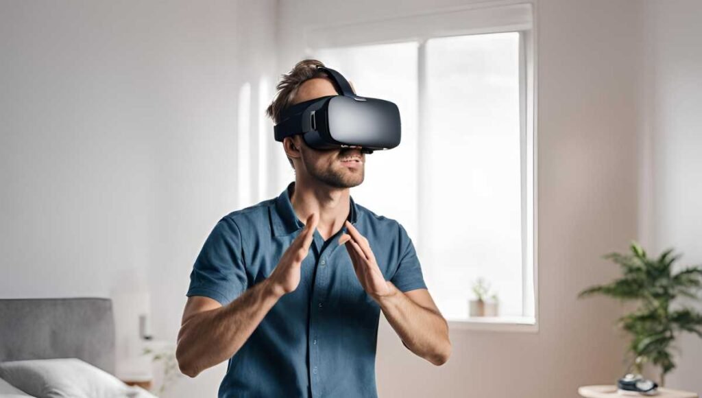 A man facing VR motion sickness after wearing VR Headset